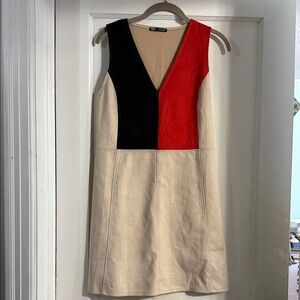 Zara Red and Black Colorblock Mini Dress
